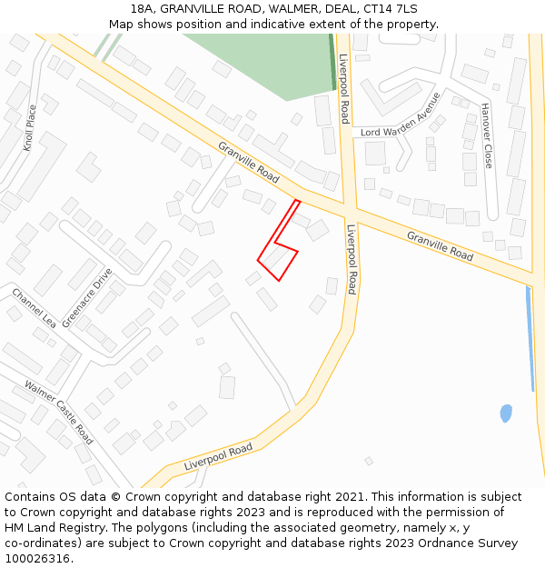 18A, GRANVILLE ROAD, WALMER, DEAL, CT14 7LS: Location map and indicative extent of plot