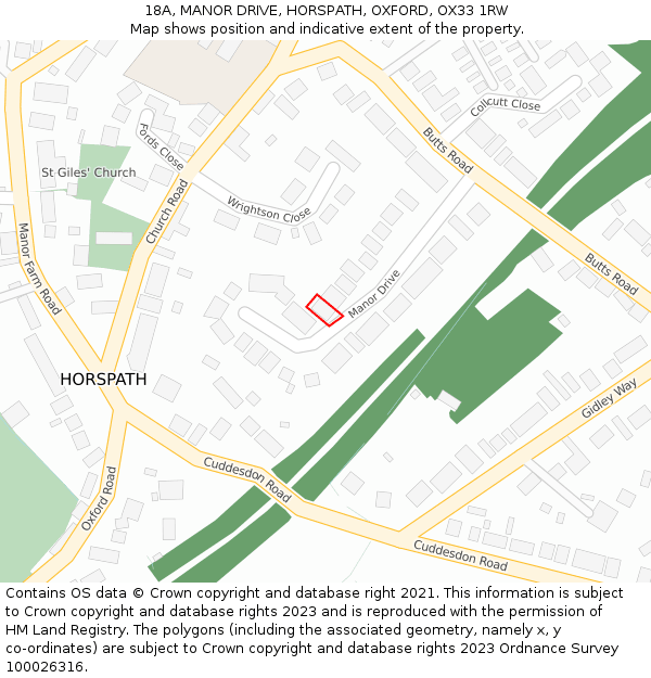 18A, MANOR DRIVE, HORSPATH, OXFORD, OX33 1RW: Location map and indicative extent of plot