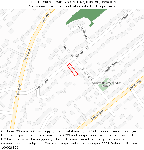 18B, HILLCREST ROAD, PORTISHEAD, BRISTOL, BS20 8HS: Location map and indicative extent of plot