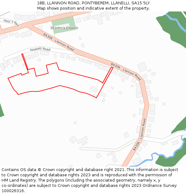 18B, LLANNON ROAD, PONTYBEREM, LLANELLI, SA15 5LY: Location map and indicative extent of plot