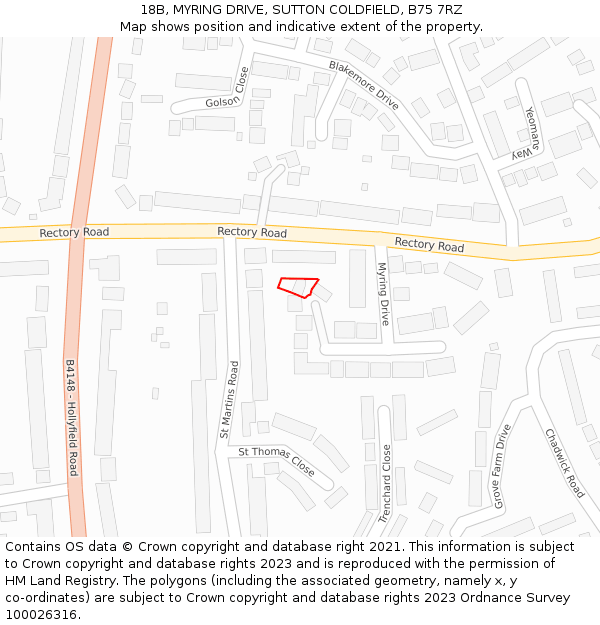 18B, MYRING DRIVE, SUTTON COLDFIELD, B75 7RZ: Location map and indicative extent of plot