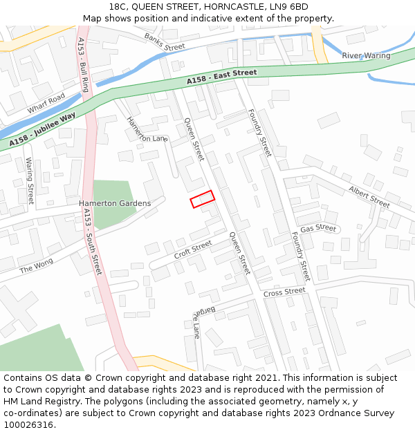 18C, QUEEN STREET, HORNCASTLE, LN9 6BD: Location map and indicative extent of plot