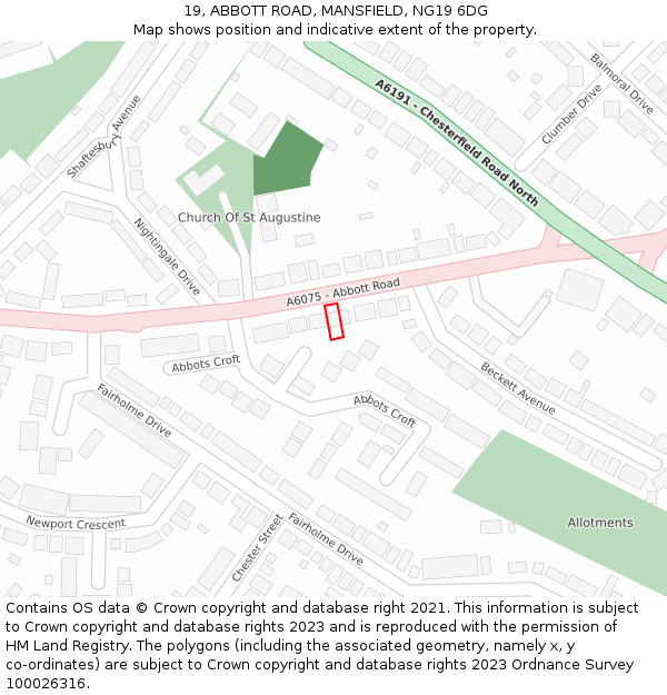 19, ABBOTT ROAD, MANSFIELD, NG19 6DG: Location map and indicative extent of plot