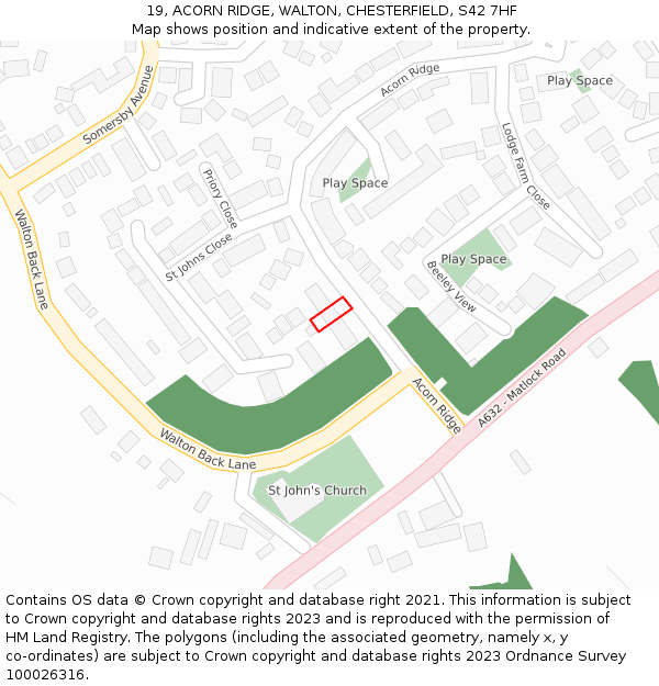 19, ACORN RIDGE, WALTON, CHESTERFIELD, S42 7HF: Location map and indicative extent of plot