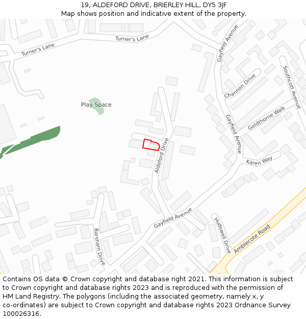 19, ALDEFORD DRIVE, BRIERLEY HILL, DY5 3JF: Location map and indicative extent of plot