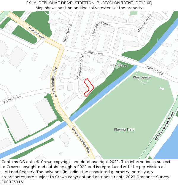 19, ALDERHOLME DRIVE, STRETTON, BURTON-ON-TRENT, DE13 0FJ: Location map and indicative extent of plot