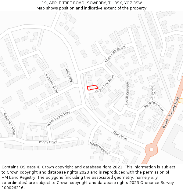 19, APPLE TREE ROAD, SOWERBY, THIRSK, YO7 3SW: Location map and indicative extent of plot