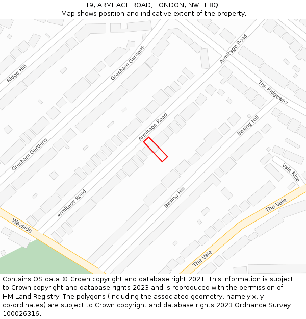 19, ARMITAGE ROAD, LONDON, NW11 8QT: Location map and indicative extent of plot