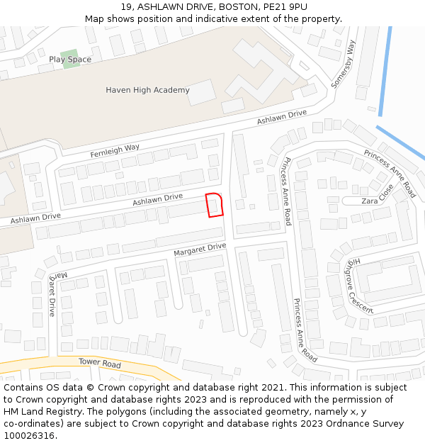 19, ASHLAWN DRIVE, BOSTON, PE21 9PU: Location map and indicative extent of plot