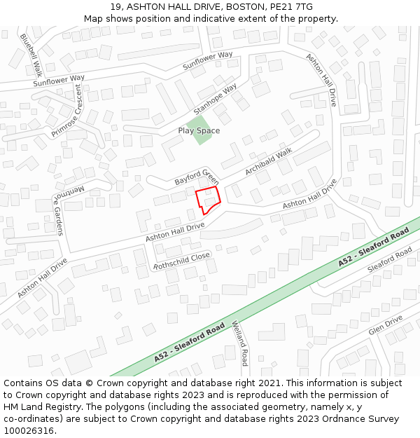 19, ASHTON HALL DRIVE, BOSTON, PE21 7TG: Location map and indicative extent of plot