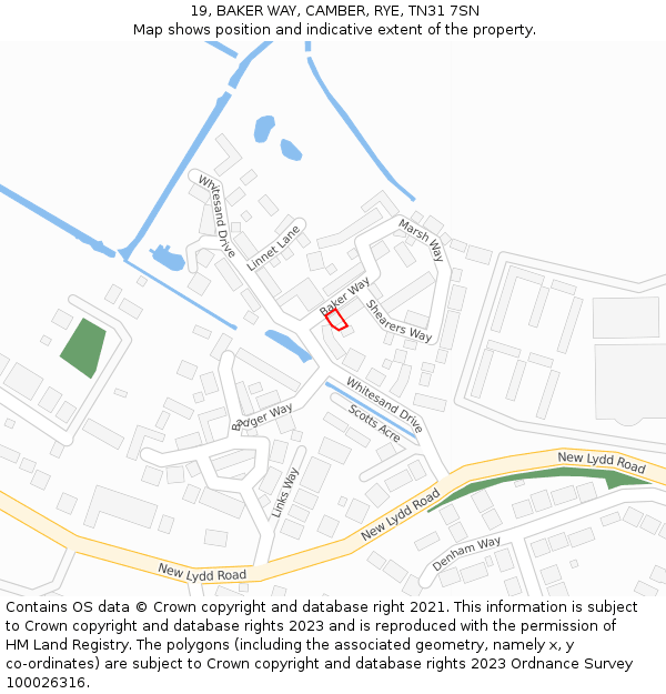19, BAKER WAY, CAMBER, RYE, TN31 7SN: Location map and indicative extent of plot
