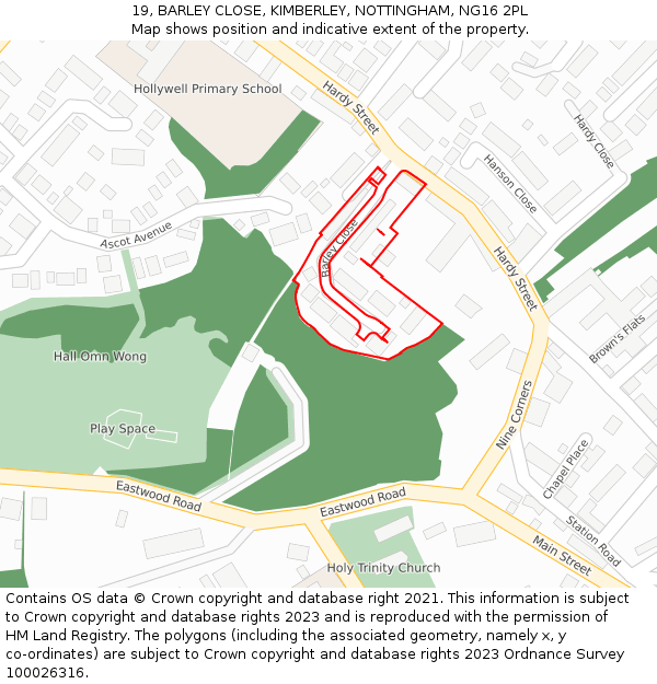 19, BARLEY CLOSE, KIMBERLEY, NOTTINGHAM, NG16 2PL: Location map and indicative extent of plot