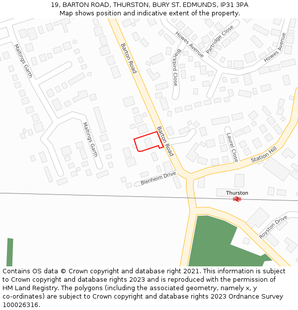 19, BARTON ROAD, THURSTON, BURY ST. EDMUNDS, IP31 3PA: Location map and indicative extent of plot