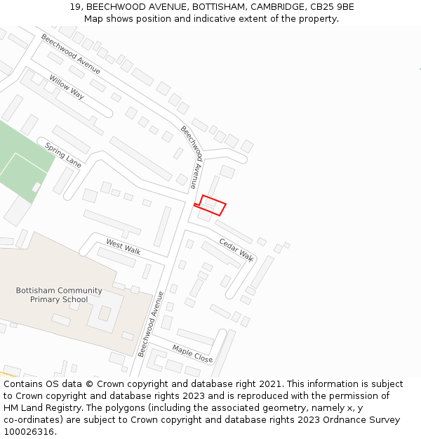 19, BEECHWOOD AVENUE, BOTTISHAM, CAMBRIDGE, CB25 9BE: Location map and indicative extent of plot