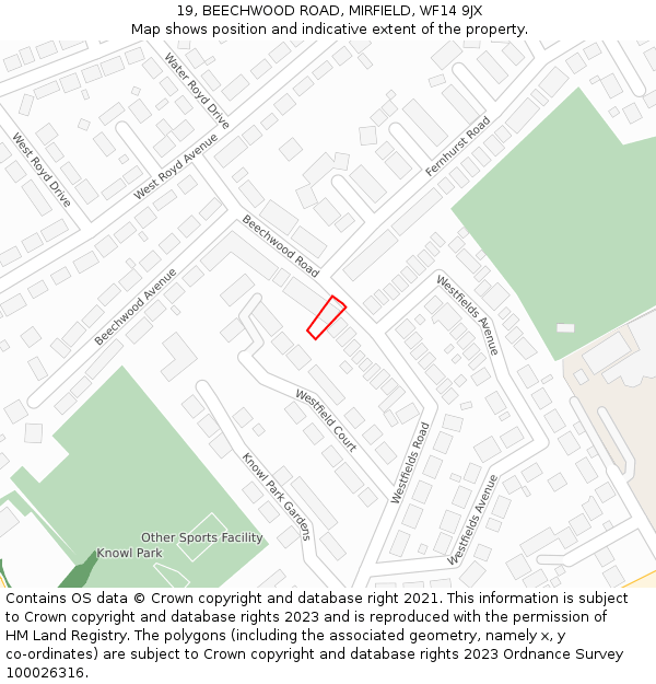 19, BEECHWOOD ROAD, MIRFIELD, WF14 9JX: Location map and indicative extent of plot