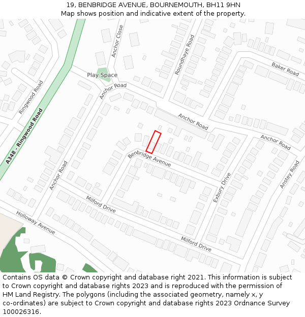 19, BENBRIDGE AVENUE, BOURNEMOUTH, BH11 9HN: Location map and indicative extent of plot