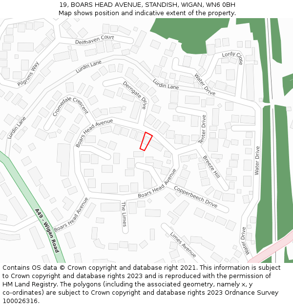 19, BOARS HEAD AVENUE, STANDISH, WIGAN, WN6 0BH: Location map and indicative extent of plot