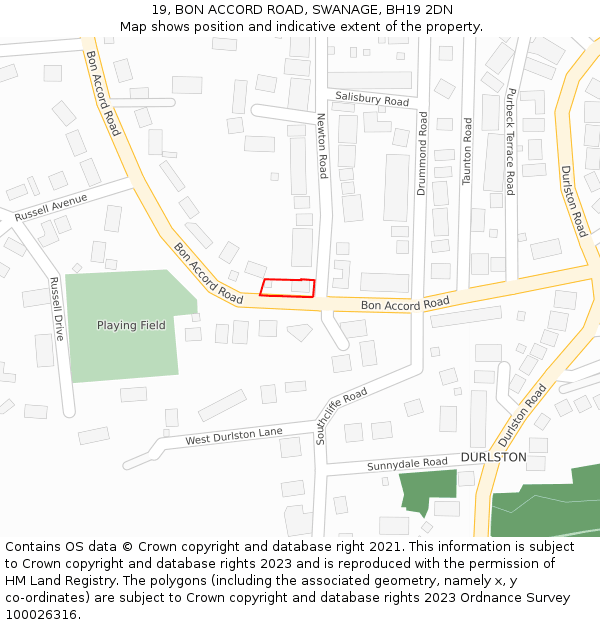 19, BON ACCORD ROAD, SWANAGE, BH19 2DN: Location map and indicative extent of plot