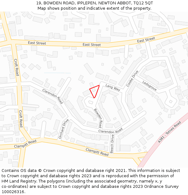 19, BOWDEN ROAD, IPPLEPEN, NEWTON ABBOT, TQ12 5QT: Location map and indicative extent of plot