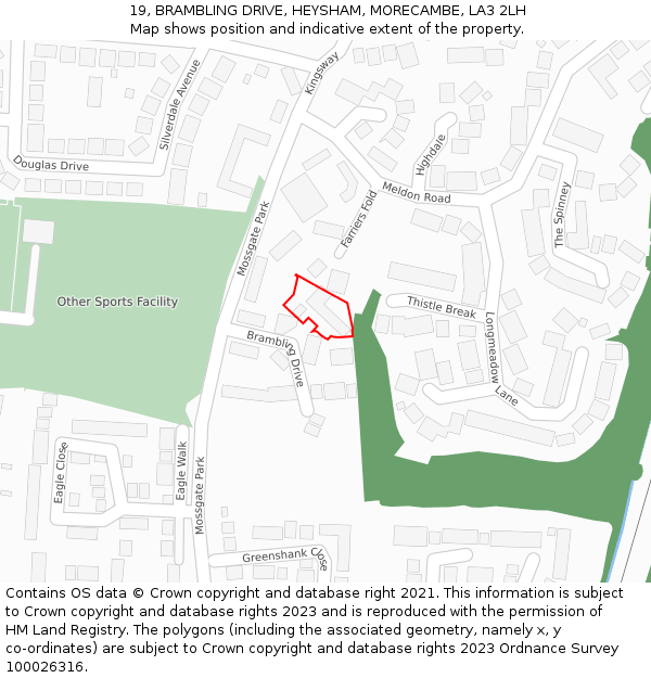 19, BRAMBLING DRIVE, HEYSHAM, MORECAMBE, LA3 2LH: Location map and indicative extent of plot