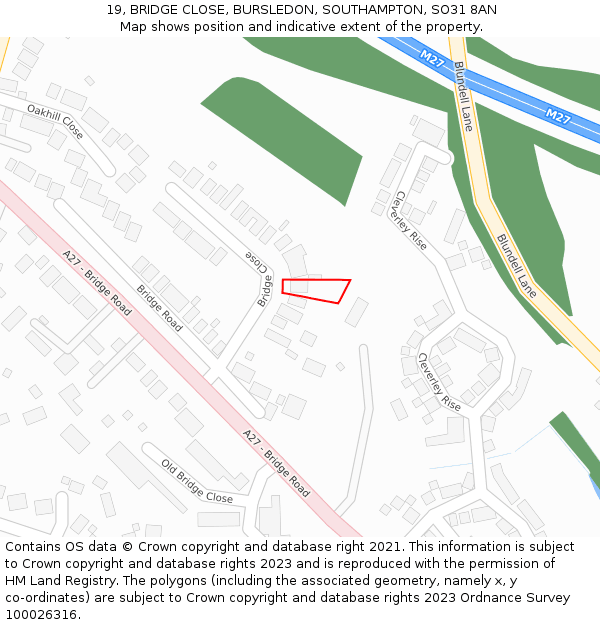 19, BRIDGE CLOSE, BURSLEDON, SOUTHAMPTON, SO31 8AN: Location map and indicative extent of plot