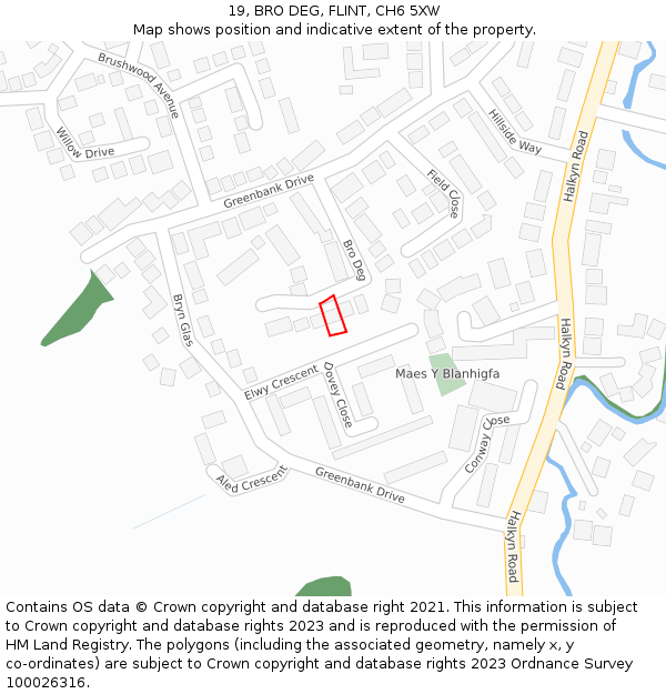 19, BRO DEG, FLINT, CH6 5XW: Location map and indicative extent of plot