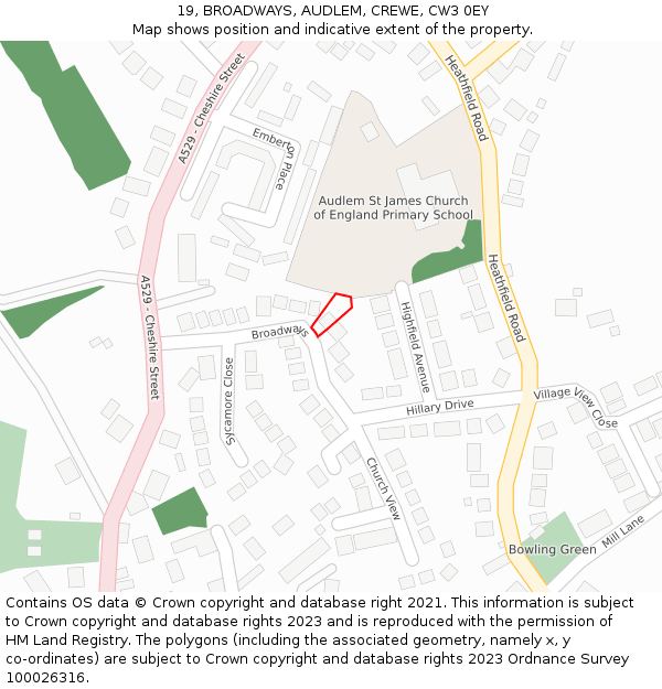 19, BROADWAYS, AUDLEM, CREWE, CW3 0EY: Location map and indicative extent of plot