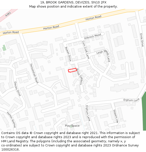 19, BROOK GARDENS, DEVIZES, SN10 2FX: Location map and indicative extent of plot