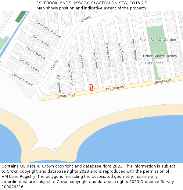 19, BROOKLANDS, JAYWICK, CLACTON-ON-SEA, CO15 2JS: Location map and indicative extent of plot