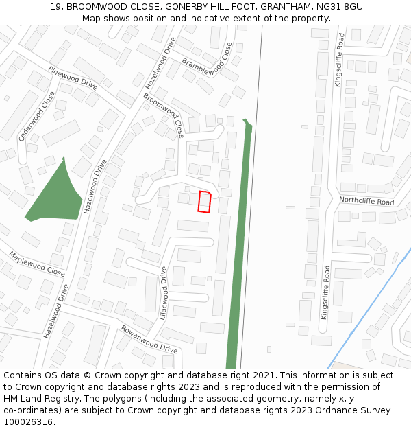 19, BROOMWOOD CLOSE, GONERBY HILL FOOT, GRANTHAM, NG31 8GU: Location map and indicative extent of plot