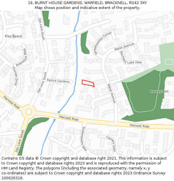 19, BURNT HOUSE GARDENS, WARFIELD, BRACKNELL, RG42 3XY: Location map and indicative extent of plot