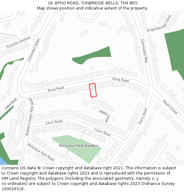 19, BYNG ROAD, TUNBRIDGE WELLS, TN4 8EG: Location map and indicative extent of plot