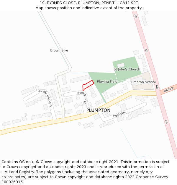 19, BYRNES CLOSE, PLUMPTON, PENRITH, CA11 9PE: Location map and indicative extent of plot