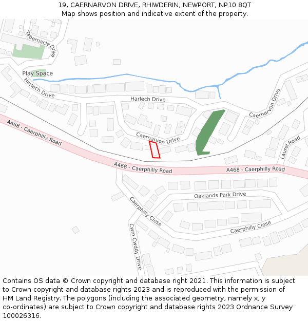 19, CAERNARVON DRIVE, RHIWDERIN, NEWPORT, NP10 8QT: Location map and indicative extent of plot