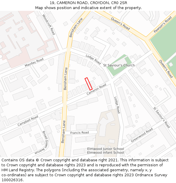 19, CAMERON ROAD, CROYDON, CR0 2SR: Location map and indicative extent of plot