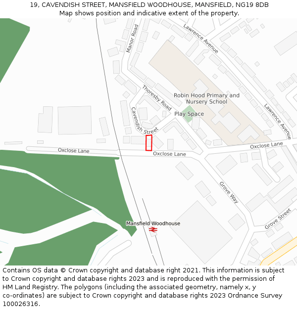 19, CAVENDISH STREET, MANSFIELD WOODHOUSE, MANSFIELD, NG19 8DB: Location map and indicative extent of plot