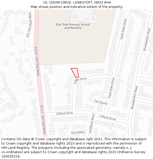 19, CEDAR DRIVE, LOWESTOFT, NR33 9HA: Location map and indicative extent of plot