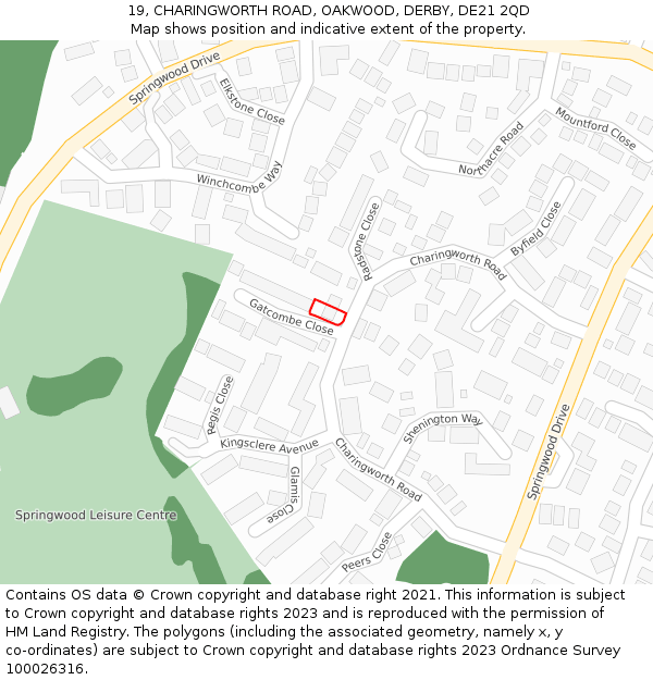 19, CHARINGWORTH ROAD, OAKWOOD, DERBY, DE21 2QD: Location map and indicative extent of plot