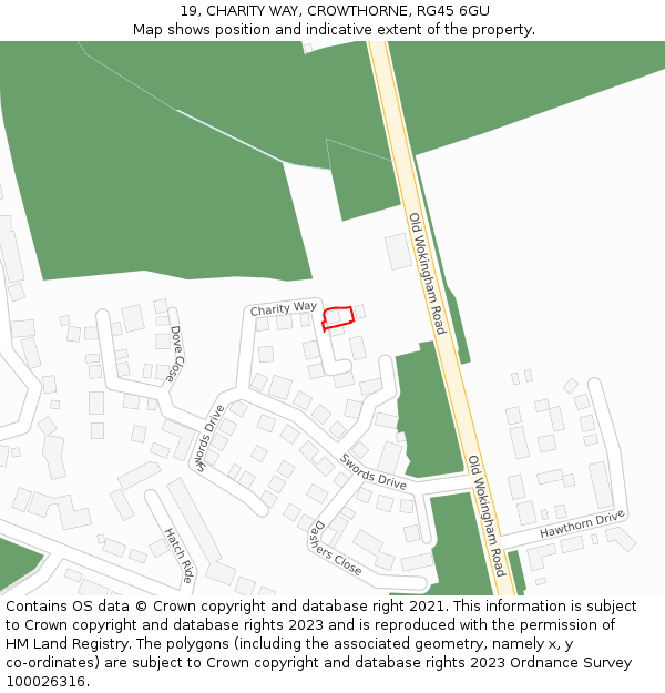 19, CHARITY WAY, CROWTHORNE, RG45 6GU: Location map and indicative extent of plot