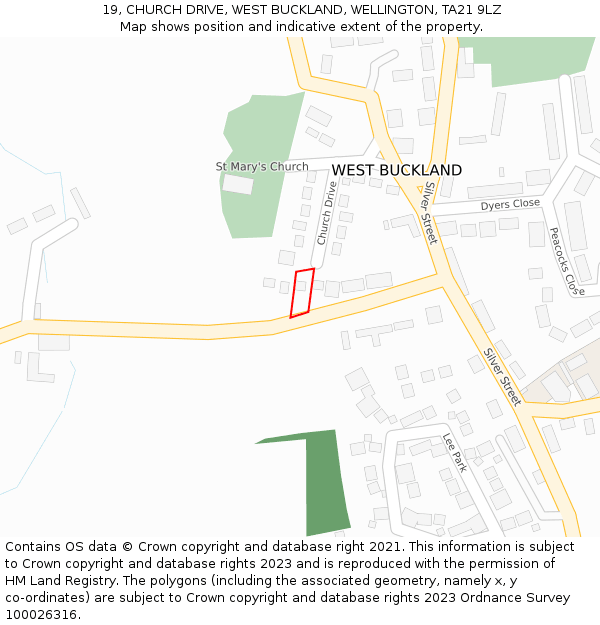 19, CHURCH DRIVE, WEST BUCKLAND, WELLINGTON, TA21 9LZ: Location map and indicative extent of plot