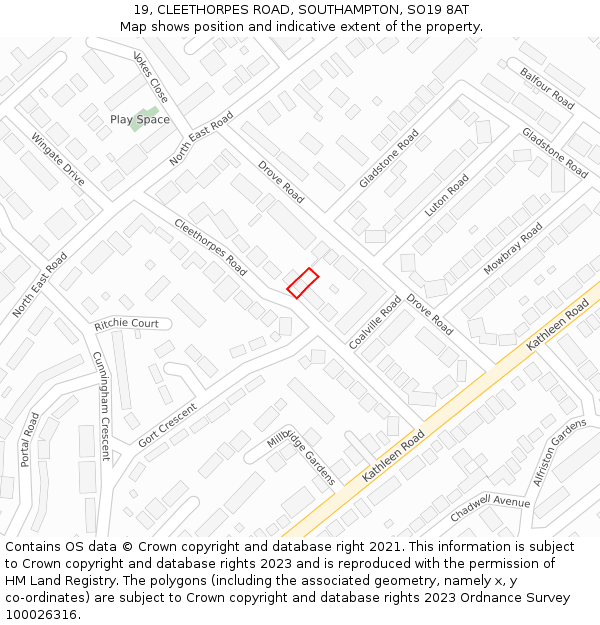 19, CLEETHORPES ROAD, SOUTHAMPTON, SO19 8AT: Location map and indicative extent of plot