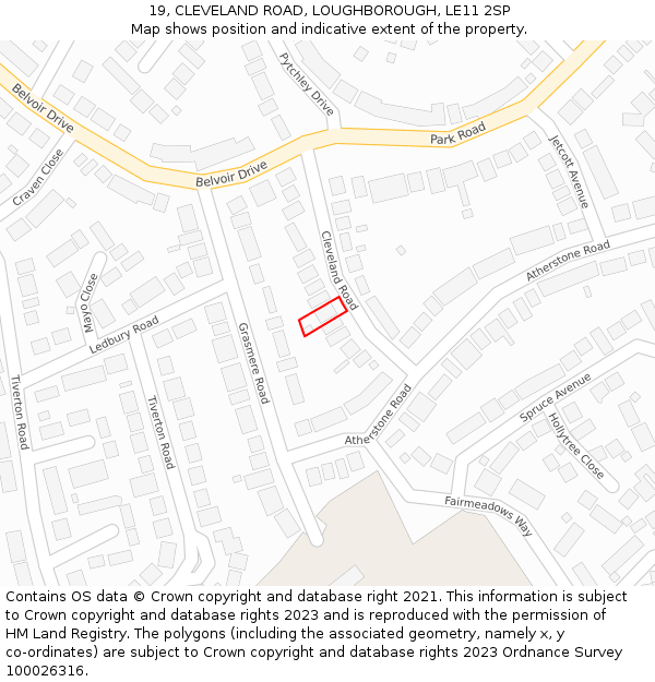 19, CLEVELAND ROAD, LOUGHBOROUGH, LE11 2SP: Location map and indicative extent of plot