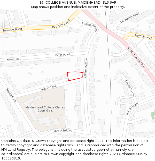 19, COLLEGE AVENUE, MAIDENHEAD, SL6 6AR: Location map and indicative extent of plot