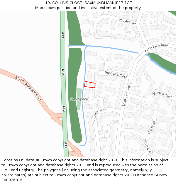 19, COLLINS CLOSE, SAXMUNDHAM, IP17 1GE: Location map and indicative extent of plot