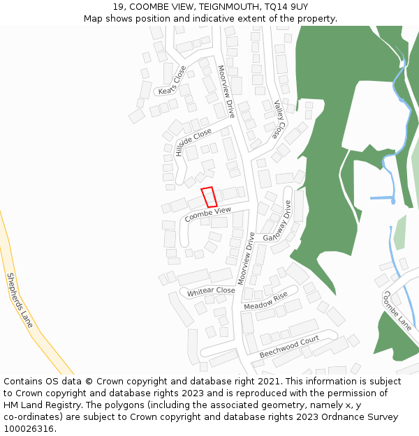 19, COOMBE VIEW, TEIGNMOUTH, TQ14 9UY: Location map and indicative extent of plot