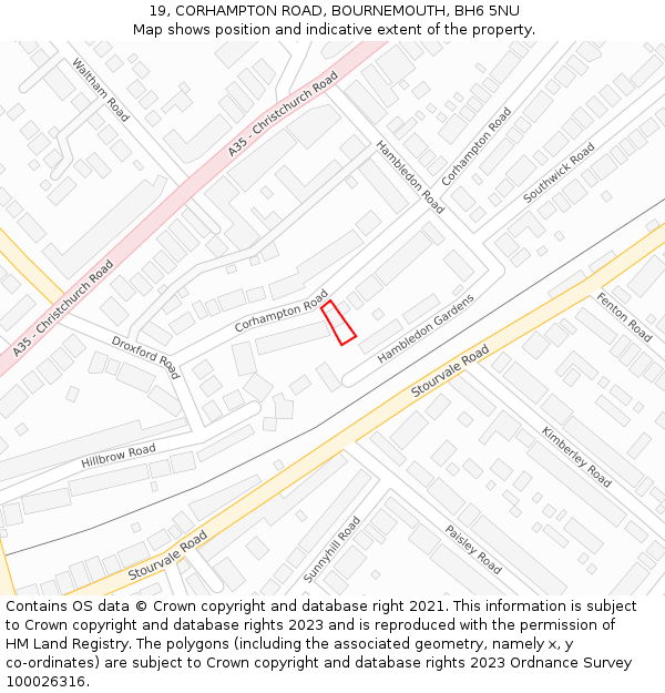 19, CORHAMPTON ROAD, BOURNEMOUTH, BH6 5NU: Location map and indicative extent of plot