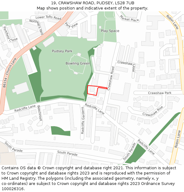 19, CRAWSHAW ROAD, PUDSEY, LS28 7UB: Location map and indicative extent of plot