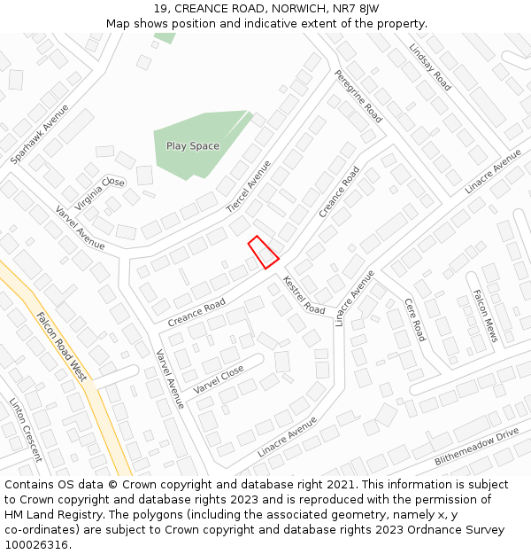 19, CREANCE ROAD, NORWICH, NR7 8JW: Location map and indicative extent of plot