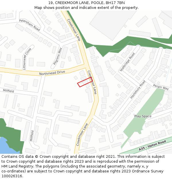 19, CREEKMOOR LANE, POOLE, BH17 7BN: Location map and indicative extent of plot