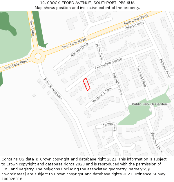 19, CROCKLEFORD AVENUE, SOUTHPORT, PR8 6UA: Location map and indicative extent of plot